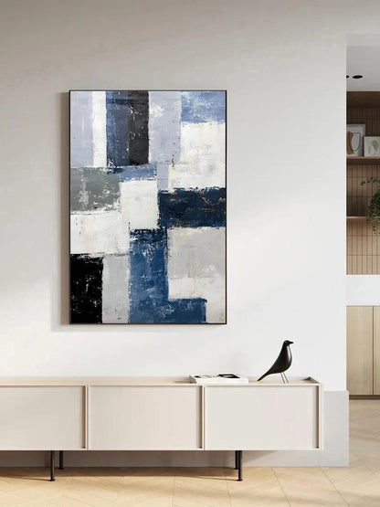 Chemain - Large Grey and Blue Abstract Painting on Canvas