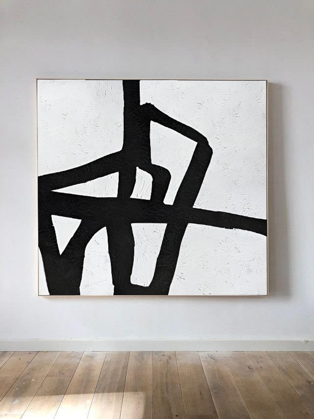 Black and White Abstract Painting on Canvas