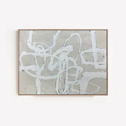 Elipses - Scandinavian White and Beige Abstract Shapes Painting on Canvas