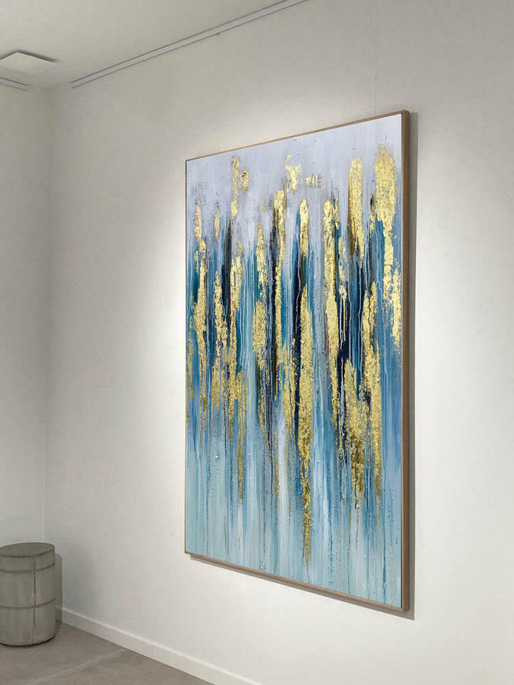 Resplendent - Extra large Abstract Blue and Gold Painting on Canvas