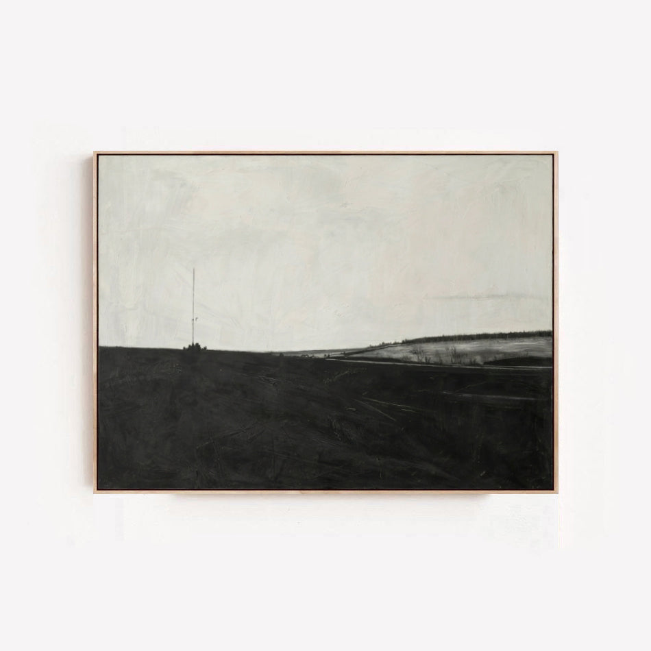 Original minimalist black and white landscape oil painting by Noho Art Gallery