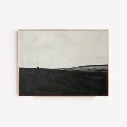 Original minimalist black and white landscape oil painting by Noho Art Gallery