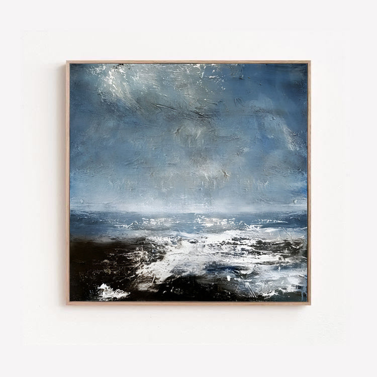 Coast - White and Blue Deep Ocean Painting on Canvas