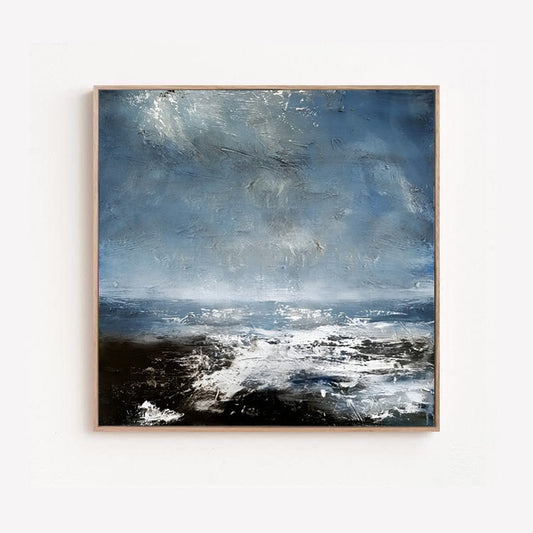 Coast - White and Blue Deep Ocean Painting on Canvas