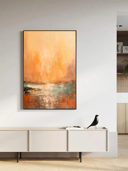 Sunny - Large Green and Orange Sunset Painting on Canvas