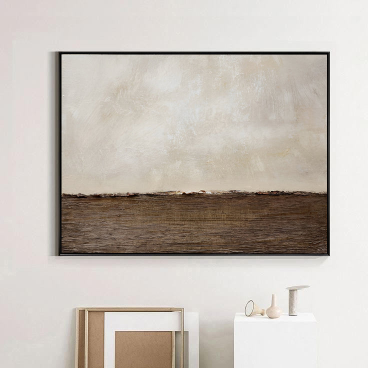 large beige brown abstract art painting on canvas, handmade original brown minimal art living wall art decor