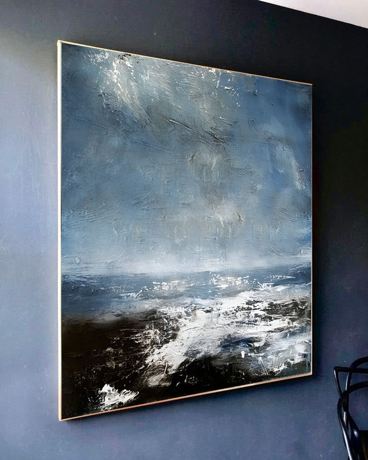 Coast - White and Blue Deep Ocean Painting on Canvas