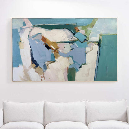 Paradise - White Blue and Green Abstract Painting on Canvas