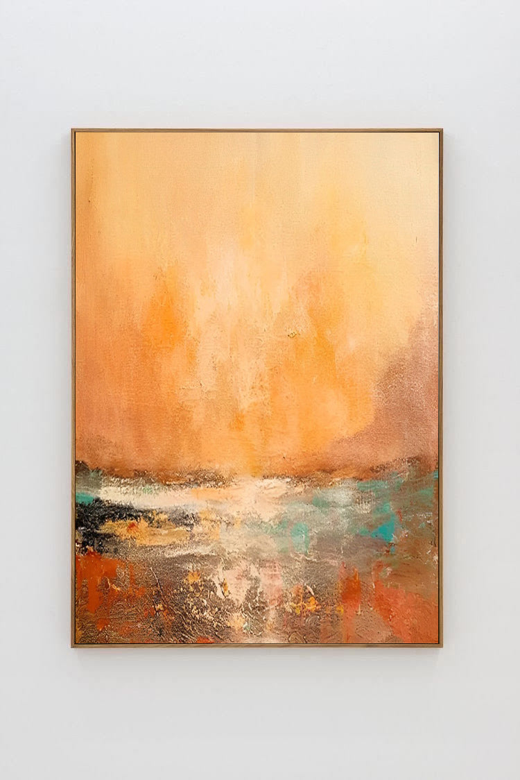 Sunny - Large Green and Orange Sunset Painting on Canvas