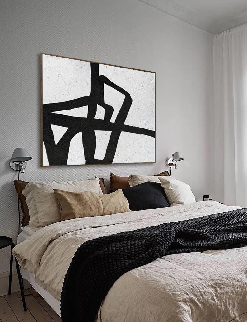 Black and White Abstract Painting on Canvas