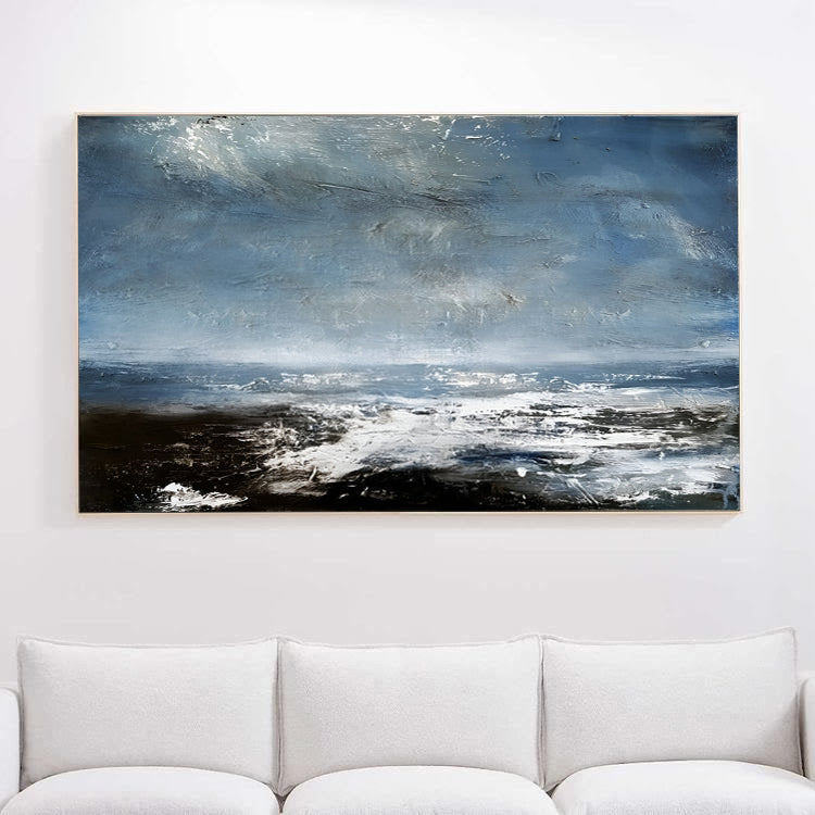 Coast - White and Blue Deep Ocean Painting on Canvas