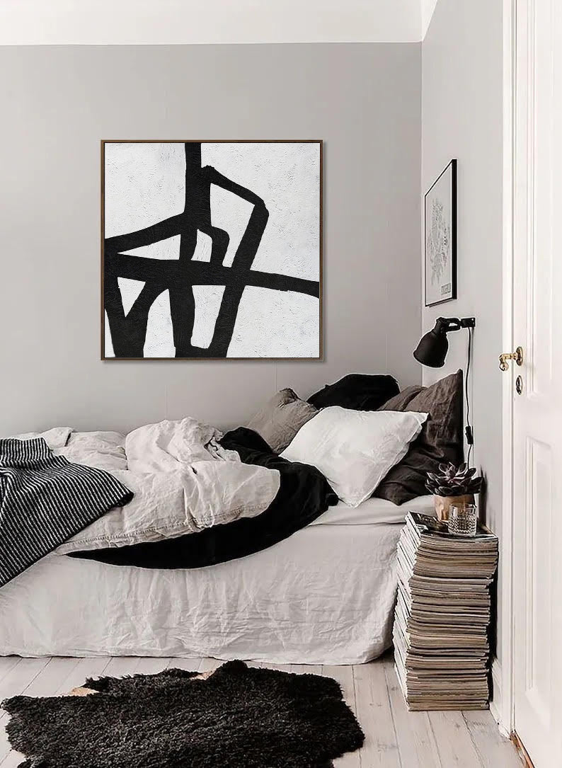 Black and White Abstract Painting on Canvas