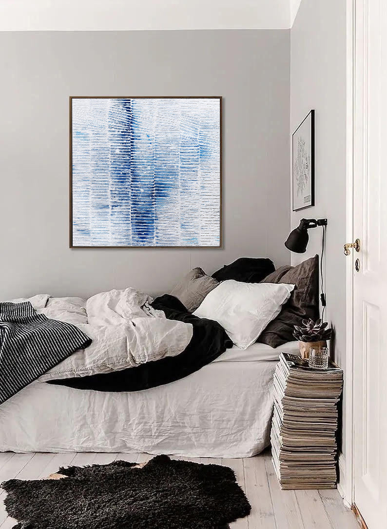 Blue and White Wall Art Acrylic Painting on Canvas 