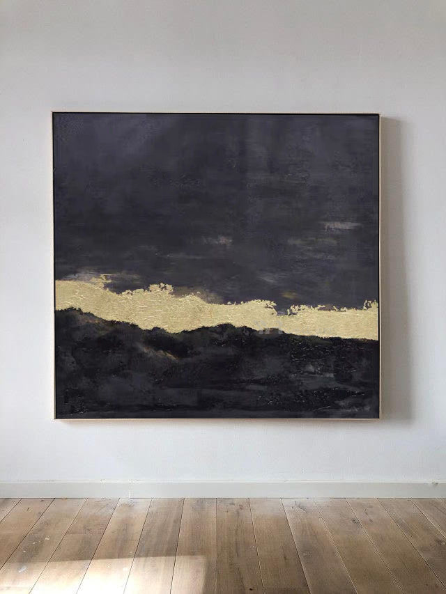 Black Painting with Gold Leaf on Canvas