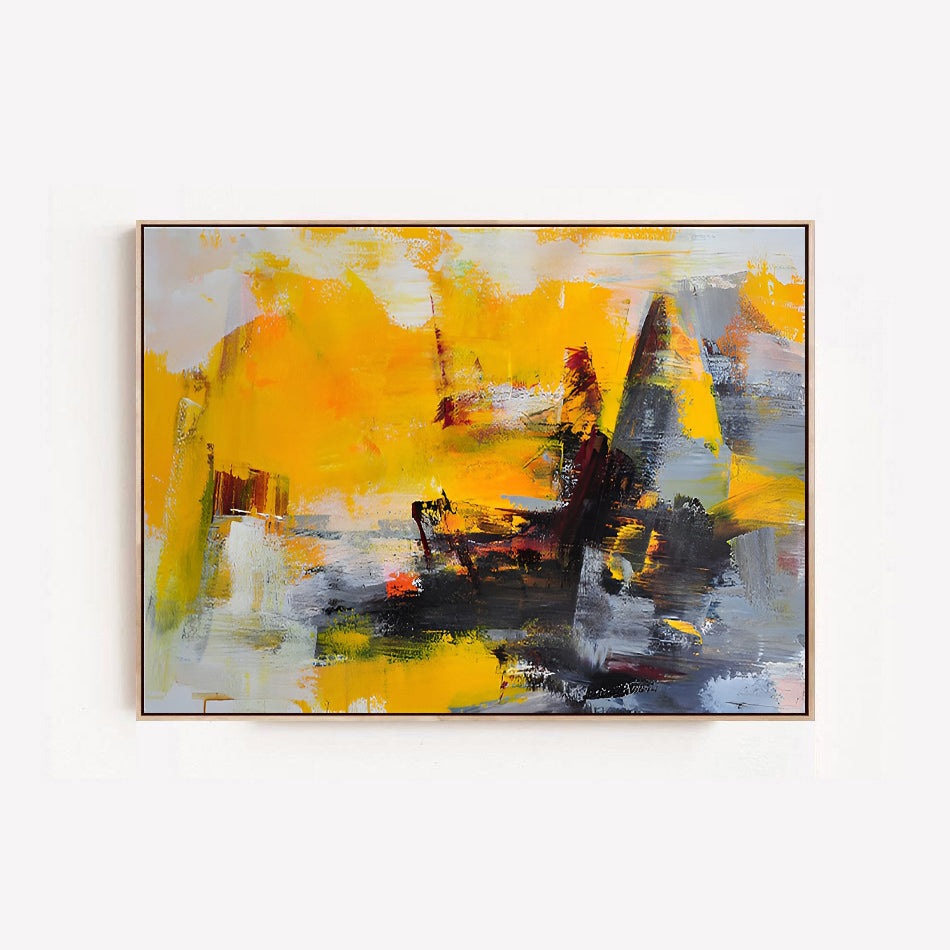 Patch - Colorful Abstract Grey and Yellow Painting on Canvas