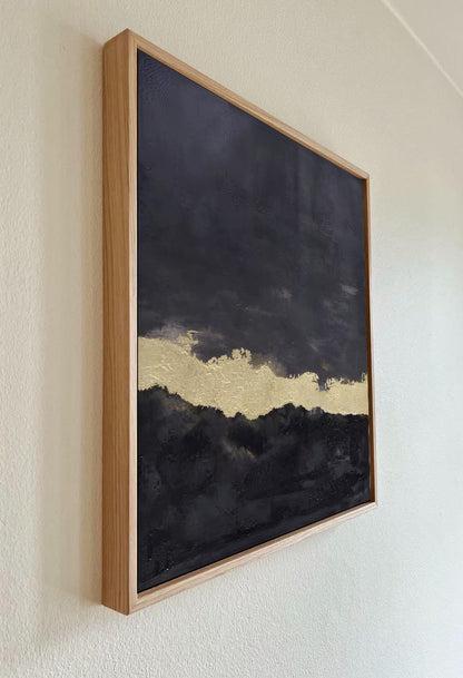 Black Painting with Gold Leaf on Canvas