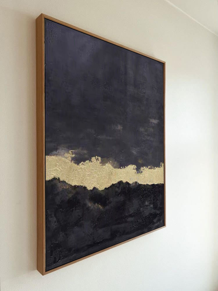 Black Painting with Gold Leaf on Canvas