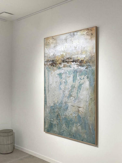 Au courant - Modern Large Abstract Blue Grey Painting on Canvas