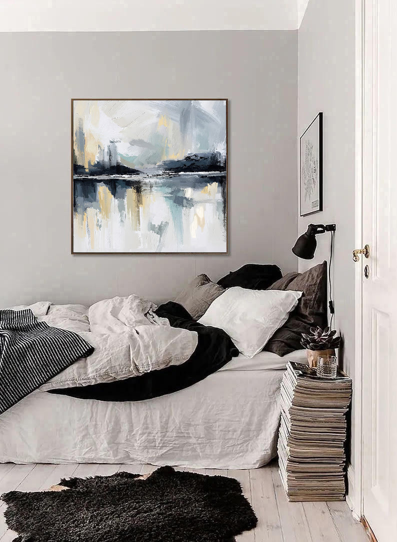 Dock - Grey, Black and White Modern Abstract Painting On Canvas
