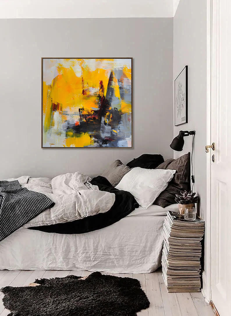 Patch - Colorful Abstract Grey and Yellow Painting on Canvas