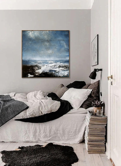 Coast - White and Blue Deep Ocean Painting on Canvas