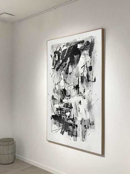 Extant - Large Abstract Black and White Canvas Painting