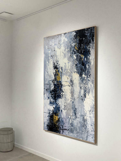 Modish - Extra Large Dark Blue and White Painting on Canvas