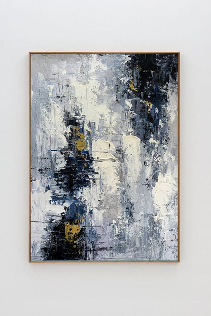 Modish - Extra Large Dark Blue and White Painting on Canvas