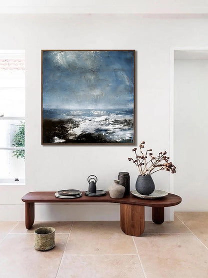 Coast - White and Blue Deep Ocean Painting on Canvas