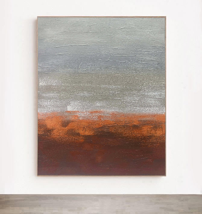 Red-Brick - Extra Large Abstract Grey and Orange Wall Art Painting