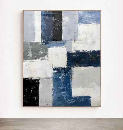 Chemain - Large Grey and Blue Abstract Painting on Canvas