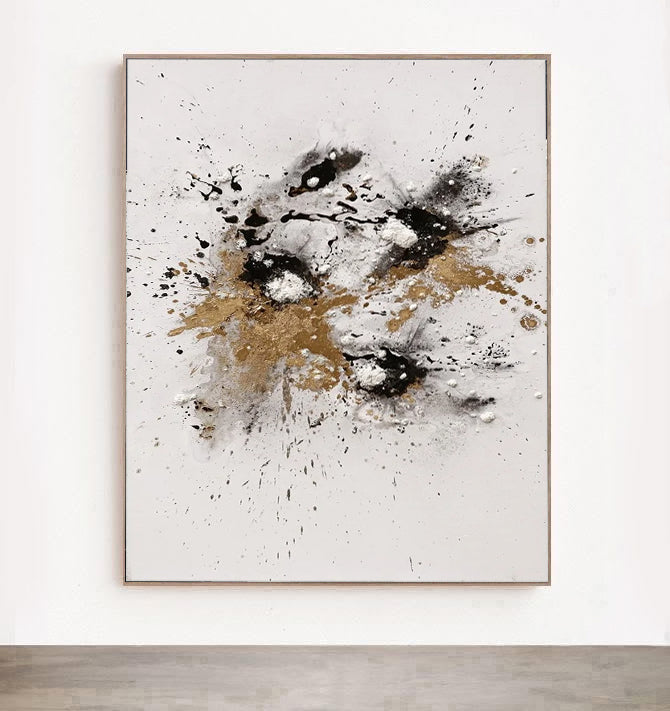 Splash - Large Black White and Gold Abstract Wall Art Painting