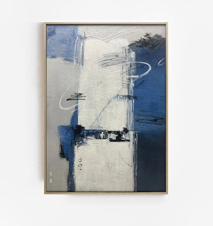 Compeer - Extra Large Abstract White Blue Grey Painting on Canvas