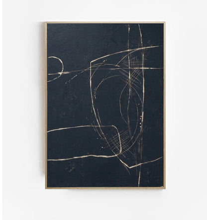 framed Original black and white abstract painting on canvas by Noho Art Gallery on a minimalistic wall 