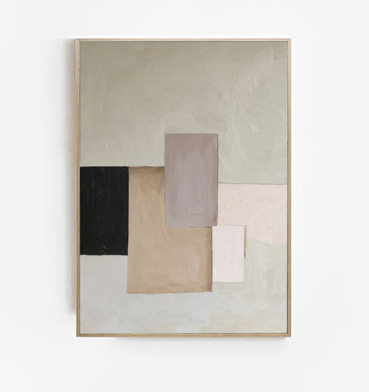 Original Minimalist Geometric Painting – Neutral Textured Abstract Canvas Art by Noho Art Gallery