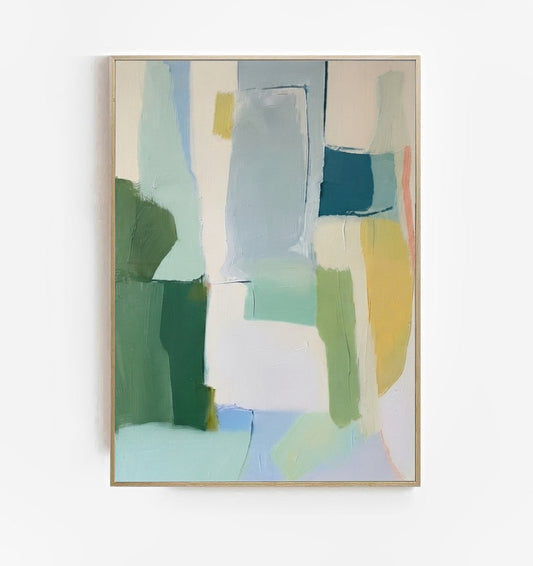 Seren - Large Sage Green and Blue Minimalist Abstract Canvas Painting