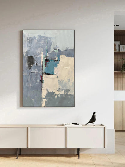 Abbi - Colorful Blue and Grey Wall Art Painting on Canvas