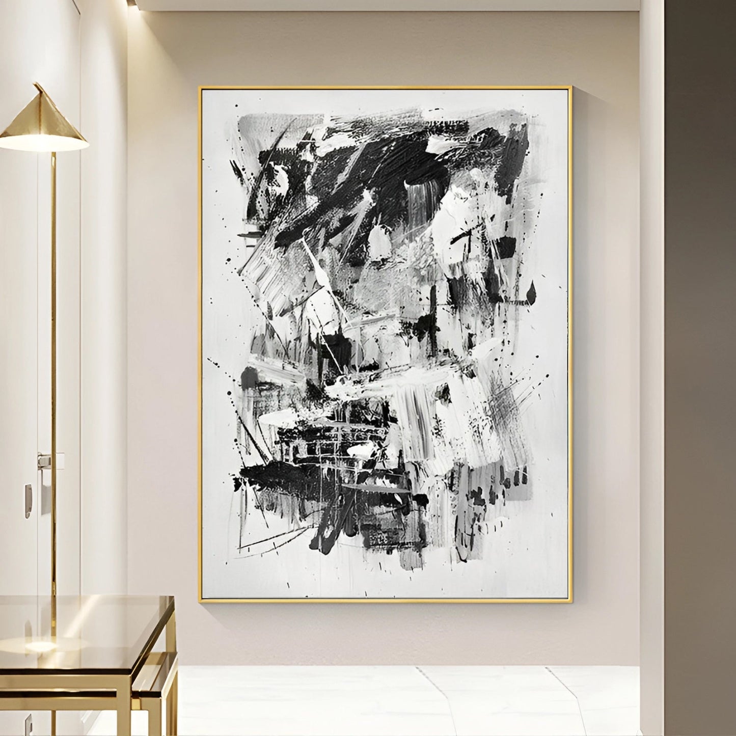 Extant - Large Abstract Black and White Canvas Painting