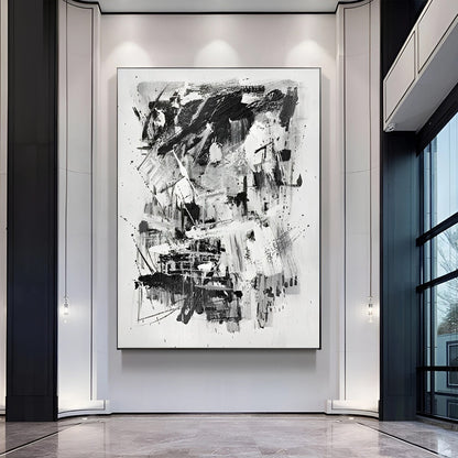 Extant - Large Abstract Black and White Canvas Painting