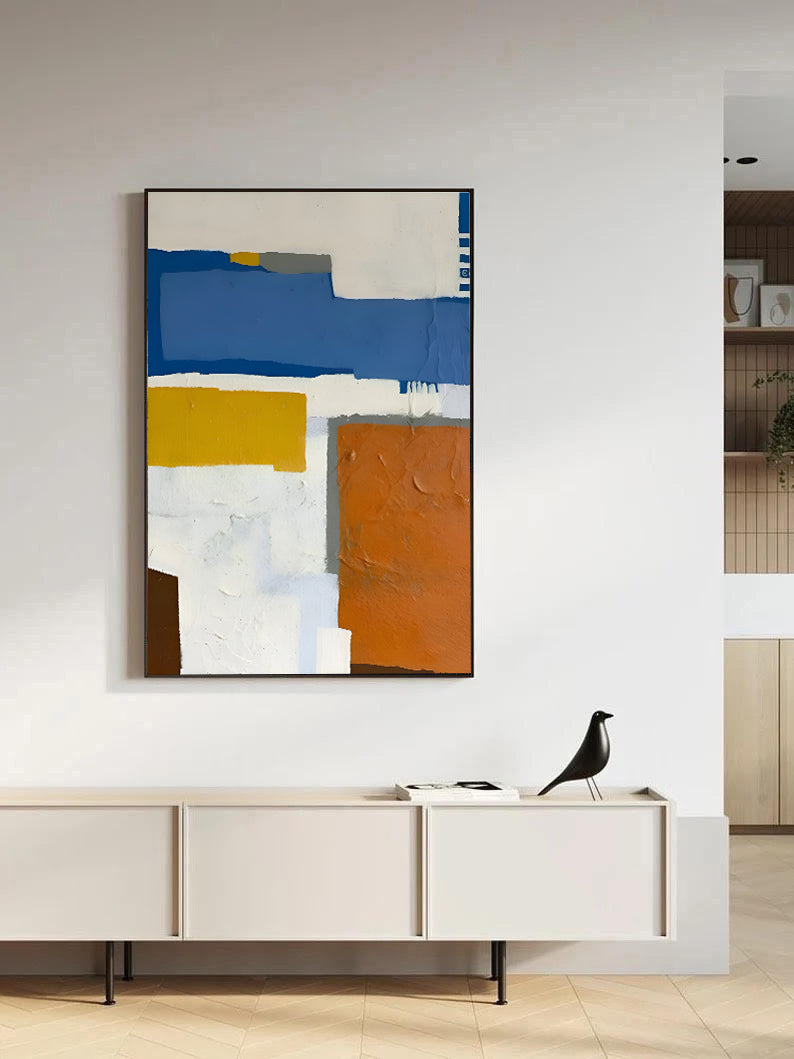Neuf - White, Orange and Blue Wall Art Abstract Painting on Canvas