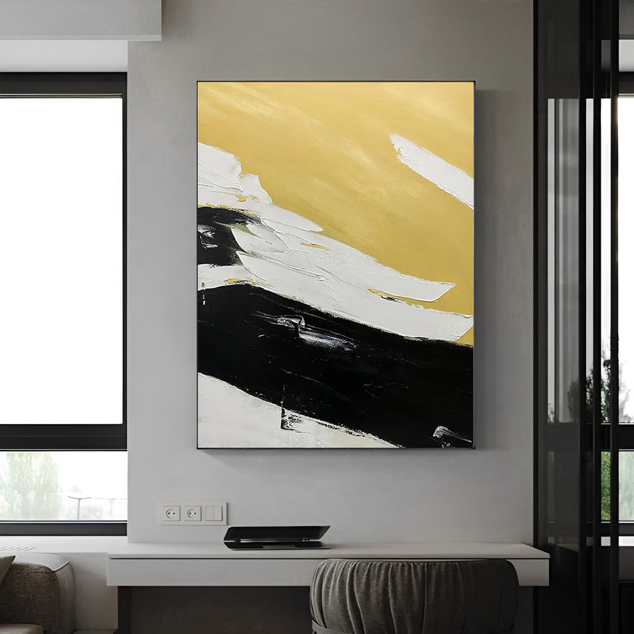 yellow and black abstract canvas