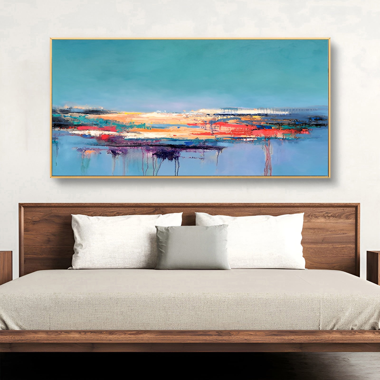 Bay - Large Abstract Blue Seascape Painting on Canvas N o H o